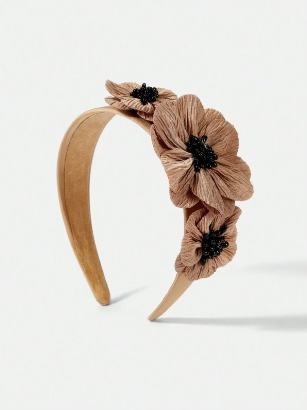 Brown Floral Headband with Black Beaded Centers